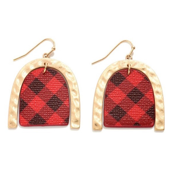 Judson Jewelry - Red Black Buffalo Check Dangle Drop Earrings